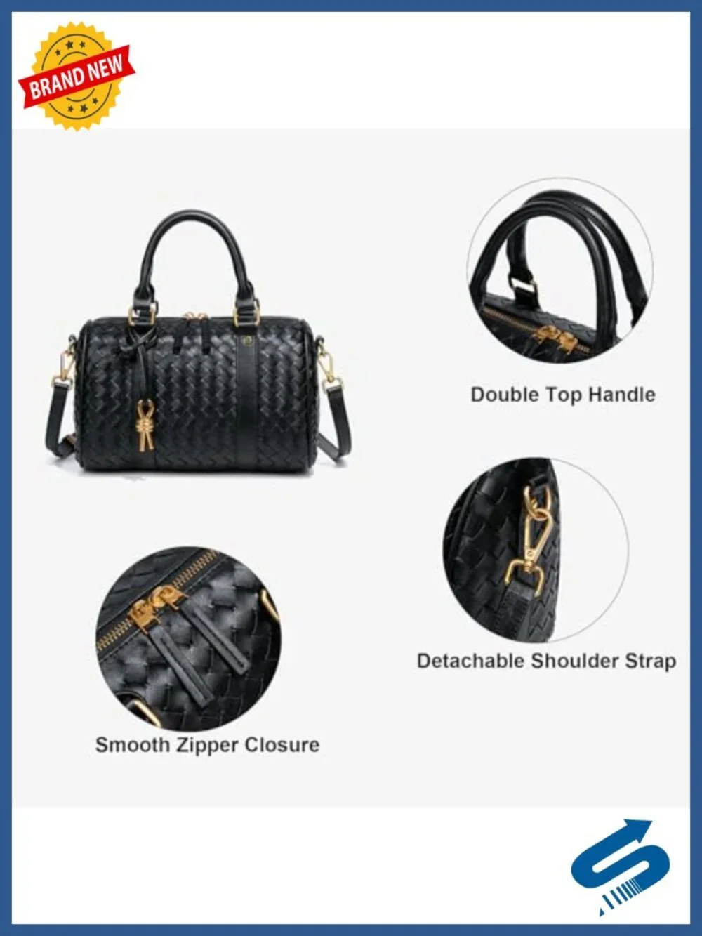 Woven Leather Top Handle Handbag Satchel Shoulderbag Crossbody